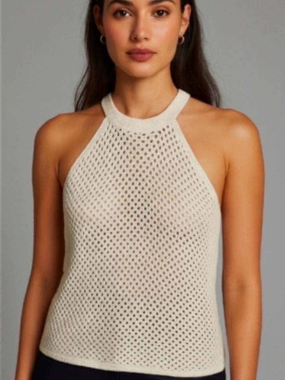 DKNY NWT $59 Cream Crochet Knit Halter Top - Size Mwdium